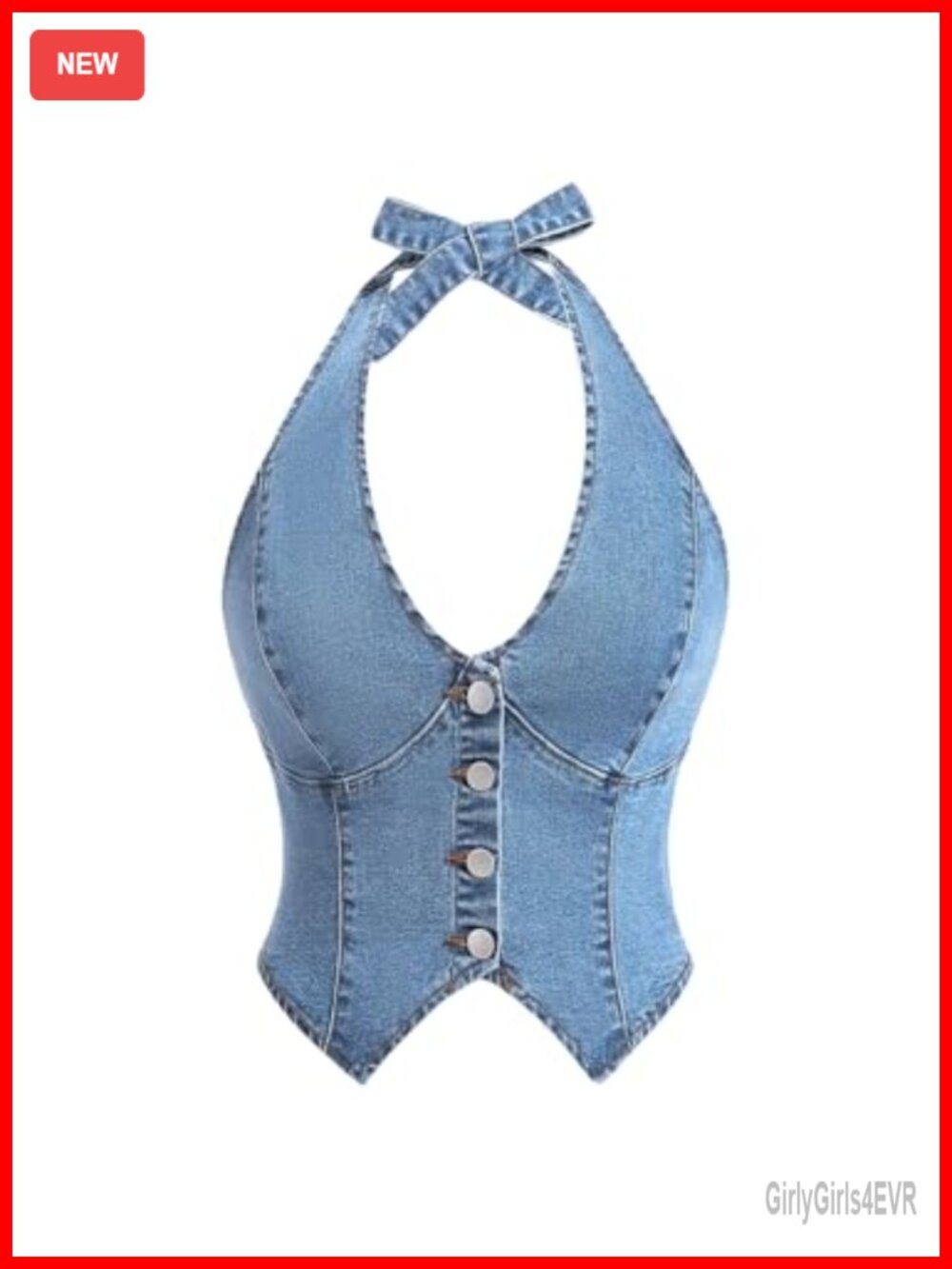 Denim Halter Top Tie Backless Sleeveless Button Front Slim Fit Vest